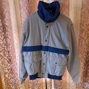 Vintage 80’s Men's Blue and Gray Bomber Jacket